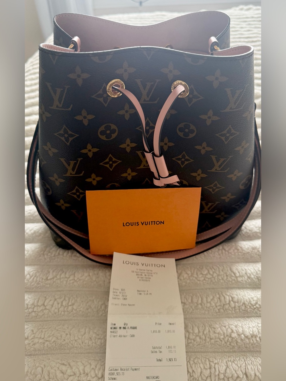 Louis Vuitton Neo Neo Monogram Canvas Bucket Bag with Pink Trim